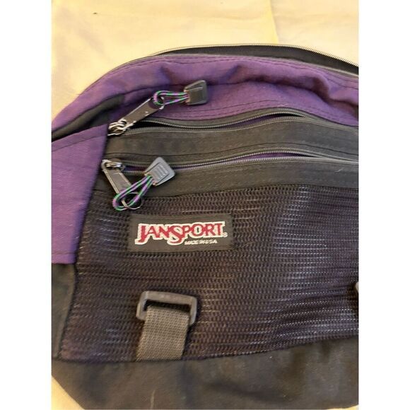 JanSport‎ USA large fanny pack 3 Zipper adj belt purple green 11x10 main image 6